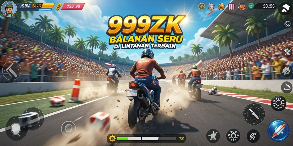 Gameplay seru dari 999ZK dengan mobil balap melaju kencang.