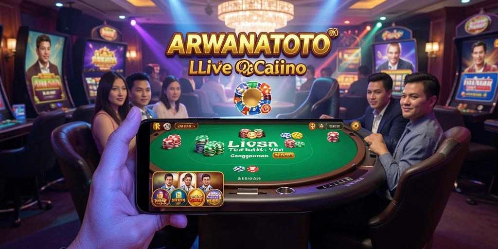 Screenshot utama ARWANATOTO menampilkan suasana kasino nyata dengan dealer profesional.