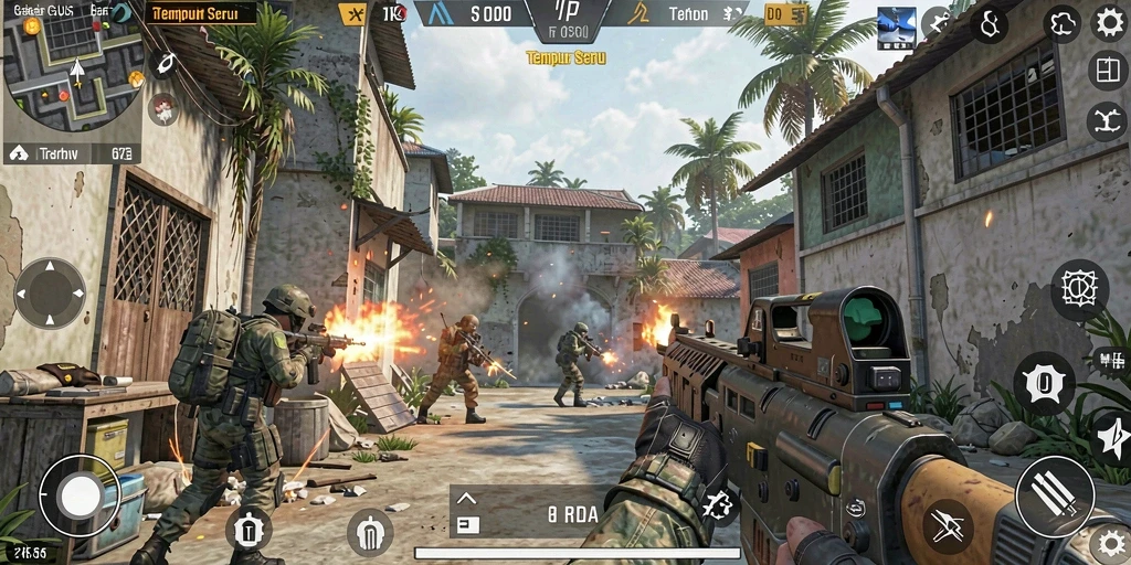 Screenshot gameplay DKK menampilkan aksi tembak-menembak yang mendebarkan.