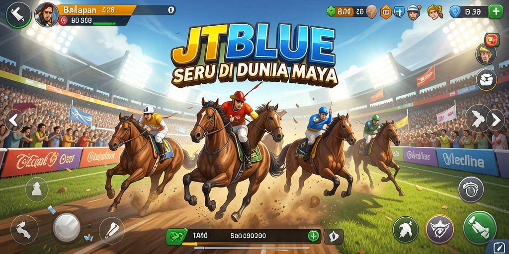 Tampilan gameplay JTBLUE dengan aksi balapan yang mendebarkan.