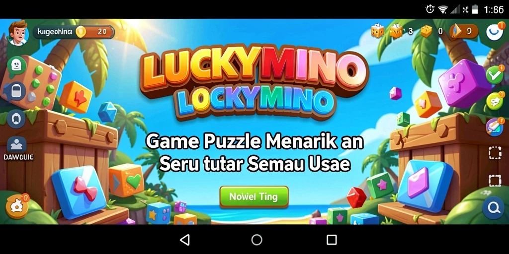 Screenshot utama <strong>LUCKYMINO</strong> menampilkan gameplay puzzle yang menantang.