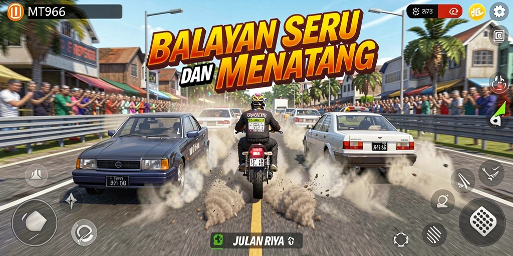 Screenshot MT966 menampilkan aksi balapan mendebarkan di lintasan.