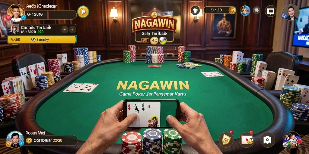 Screenshot NAGAWIN menampilkan gameplay Poker yang mendebarkan.