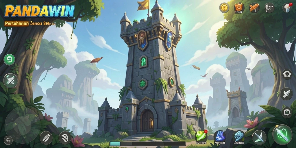 Tampilan gameplay seru dari PANDAWIN yang menegangkan dalam Tower Defense.