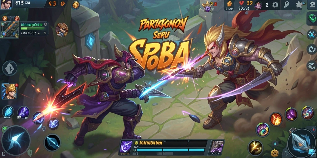 Tampilan seru pertarungan dalam S13 dengan aksi MOBA yang mendebarkan.