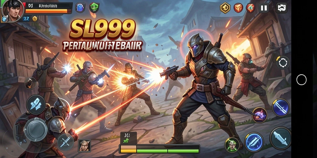 Tampilan gameplay SL999 dengan karakter bertarung di arena.