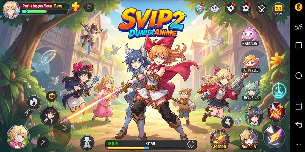 Tampilan gameplay SVIP2 yang menampilkan pertarungan antarkarakter anime.