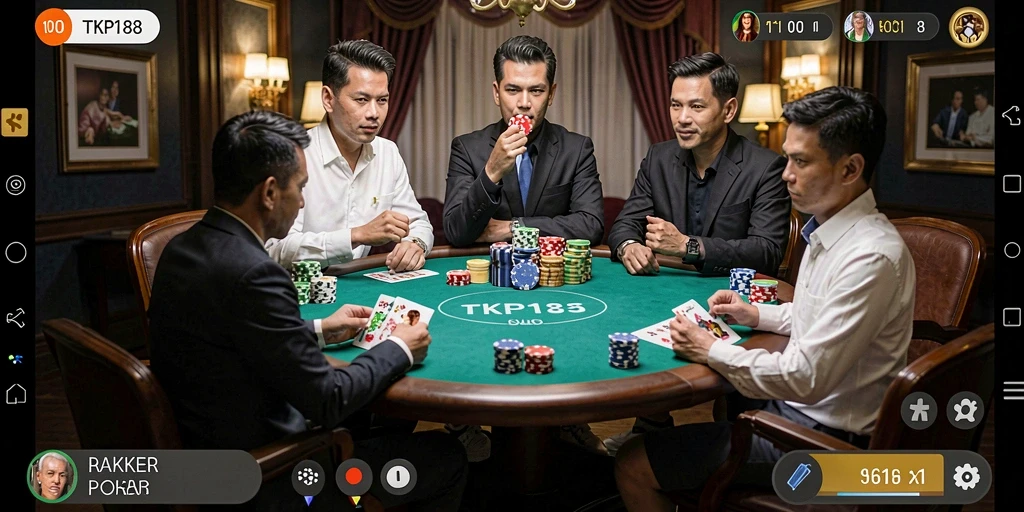 Screenshot utama TKP188 menampilkan gameplay Poker yang seru dan interaktif.
