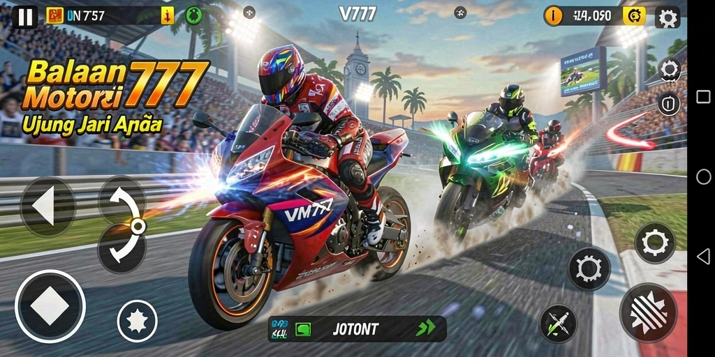 Penggambaran visual balapan motor yang menegangkan dalam VM777.