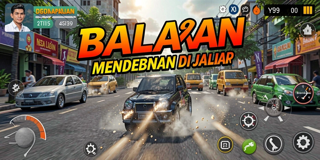 Tangkapan layar gameplay Y89 menampilkan balapan seru dan mobil yang memukau.